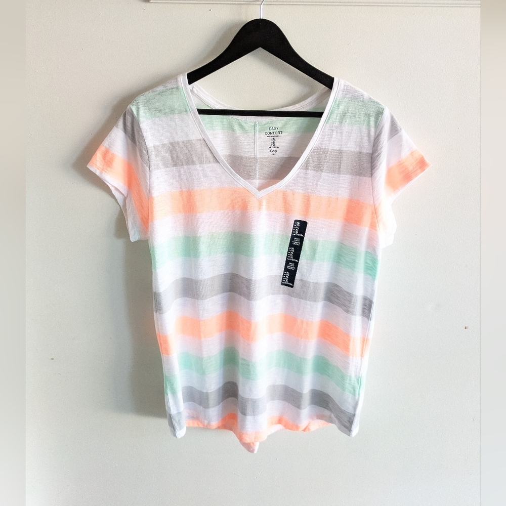 NWT GAP White gray orange and green Striped short sleeve Tee size XL